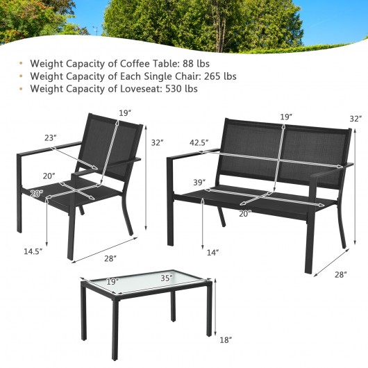 4 PCS Patio Furniture Set Sofa Coffee Table Steel Frame Garden-Gray - Image 5