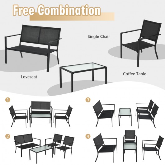 4 PCS Patio Furniture Set Sofa Coffee Table Steel Frame Garden-Gray - Image 4