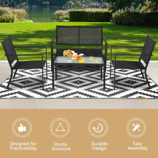 4 PCS Patio Furniture Set Sofa Coffee Table Steel Frame Garden-Gray - Image 3