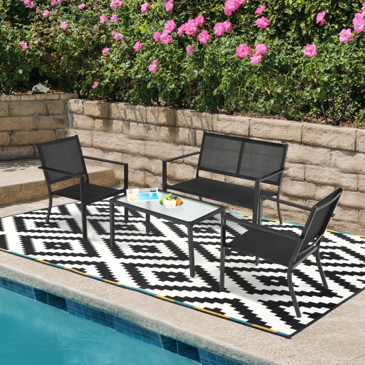 4 PCS Patio Furniture Set Sofa Coffee Table Steel Frame Garden-Gray - Image 2