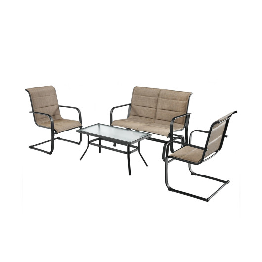 4 Pieces Outdoor Patio Furniture Set with Padded Glider Loveseat and Coffee Table-Brown - Image 2