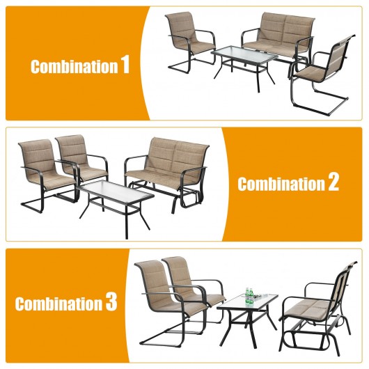 4 Pieces Outdoor Patio Furniture Set with Padded Glider Loveseat and Coffee Table-Brown - Image 6