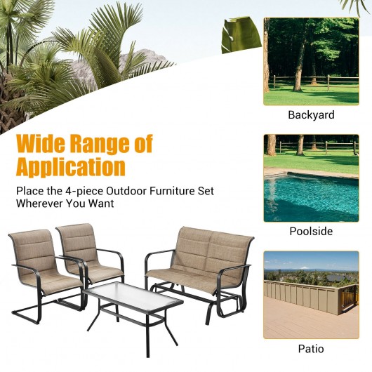 4 Pieces Outdoor Patio Furniture Set with Padded Glider Loveseat and Coffee Table-Brown - Image 4