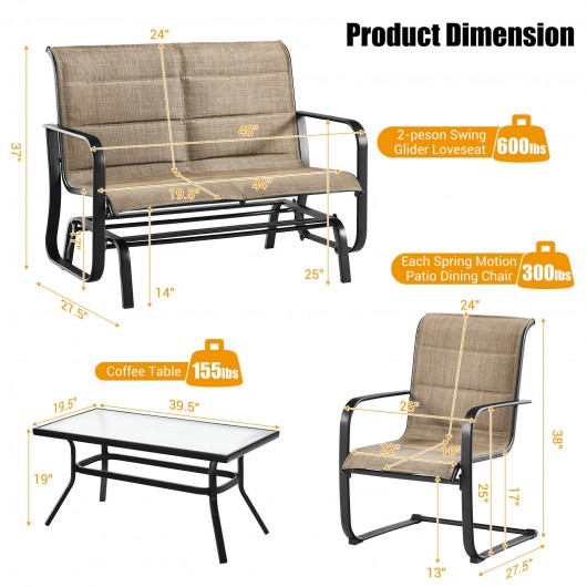 4 Pieces Outdoor Patio Furniture Set with Padded Glider Loveseat and Coffee Table-Brown - Image 5