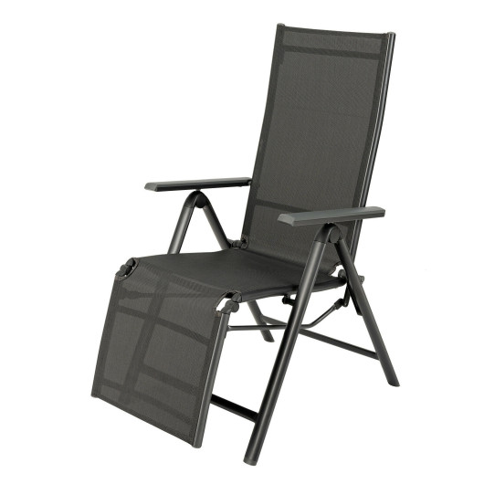 Outdoor Folding Lounge Chair with 7 Adjustable Backrest and Footrest Positions-Gray - Image 4