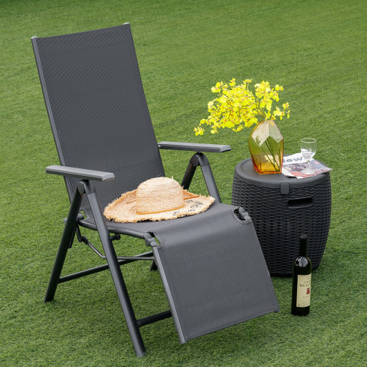 Outdoor Folding Lounge Chair with 7 Adjustable Backrest and Footrest Positions-Gray - Image 3