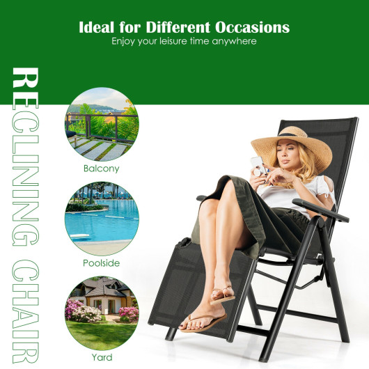 Outdoor Folding Lounge Chair with 7 Adjustable Backrest and Footrest Positions-Gray - Image 2