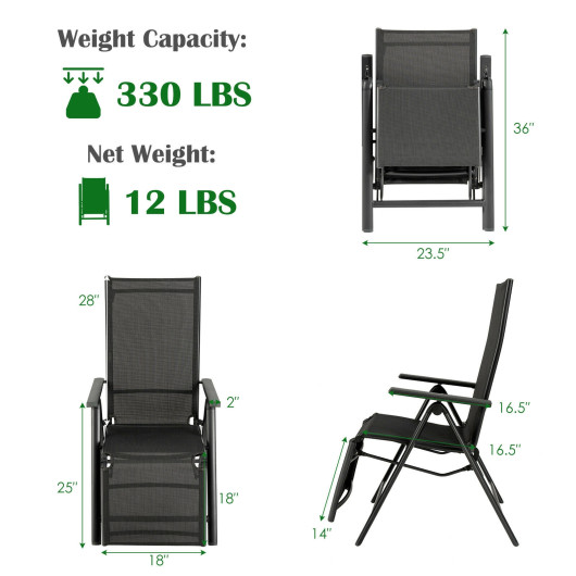 Outdoor Folding Lounge Chair with 7 Adjustable Backrest and Footrest Positions-Gray - Image 5