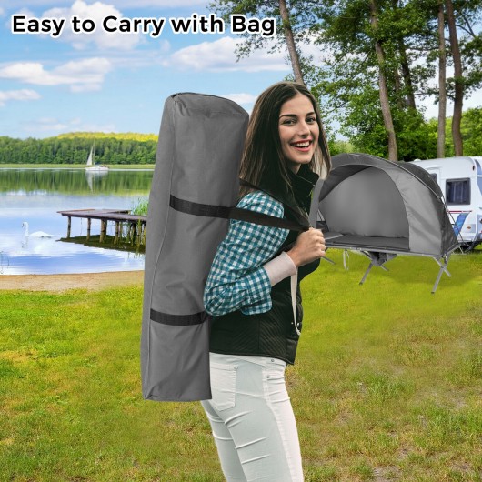 2-Person Outdoor Camping Tent with External Cover-Gray - Image 2