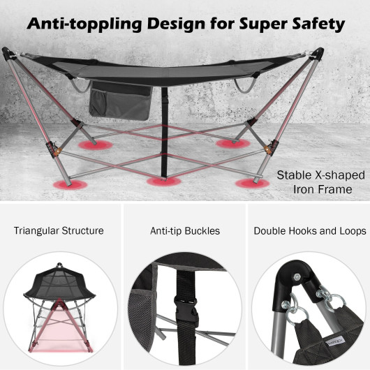 Portable Folding Hammock with Hammock Stand-Black - Image 6