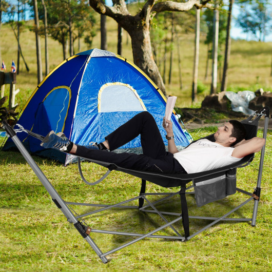 Portable Folding Hammock with Hammock Stand-Black - Image 5