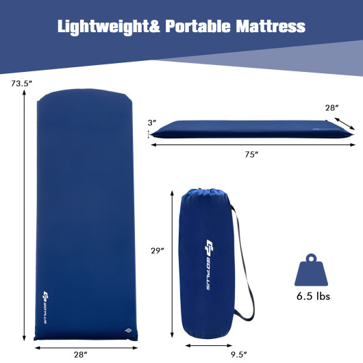 Self-inflating Lightweight Folding Foam Sleeping Cot with Storage bag-Blue - Image 6