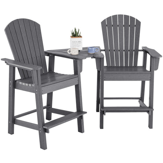 2 Pieces HDPE Tall Adirondack Chair with Middle Connecting Tray-Gray - Image 6