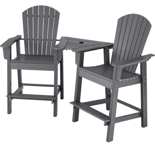 2 Pieces HDPE Tall Adirondack Chair with Middle Connecting Tray-Gray - Image 3