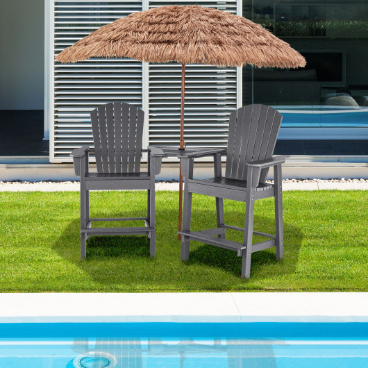 2 Pieces HDPE Tall Adirondack Chair with Middle Connecting Tray-Gray - Image 4