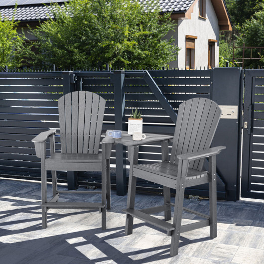 2 Pieces HDPE Tall Adirondack Chair with Middle Connecting Tray-Gray - Image 5