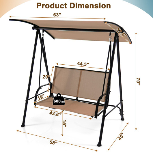 2-Seat Outdoor Canopy Swing with Comfortable Fabric Seat and Heavy-duty Metal Frame-Beige - Image 3