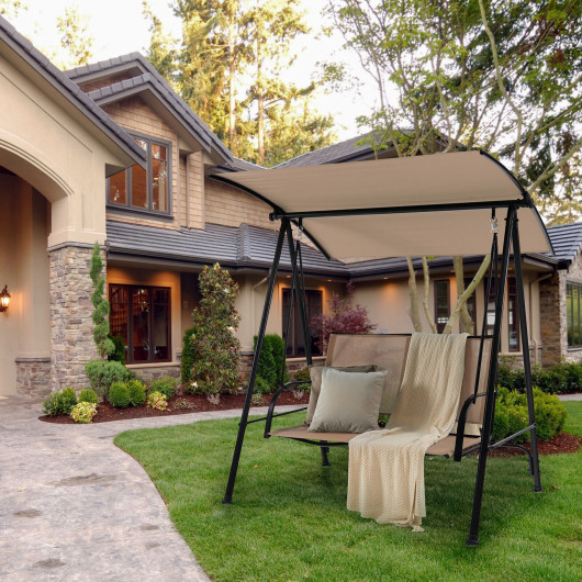 2-Seat Outdoor Canopy Swing with Comfortable Fabric Seat and Heavy-duty Metal Frame-Beige - Image 6