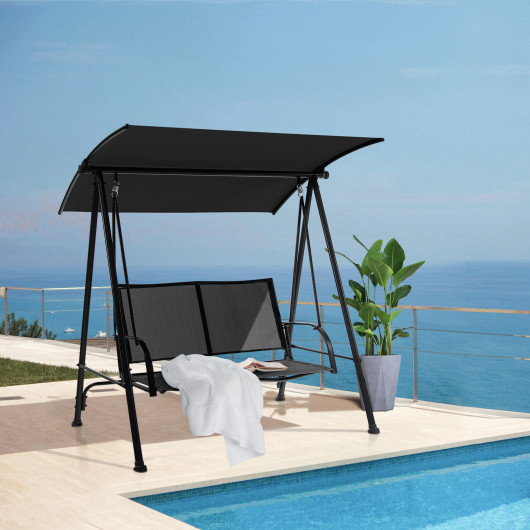 2-Seat Outdoor Canopy Swing with Comfortable Fabric Seat and Heavy-duty Metal Frame-Black - Image 3