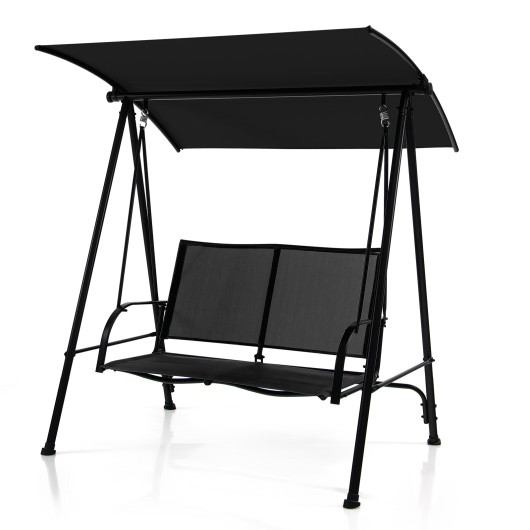 2-Seat Outdoor Canopy Swing with Comfortable Fabric Seat and Heavy-duty Metal Frame-Black - Image 5