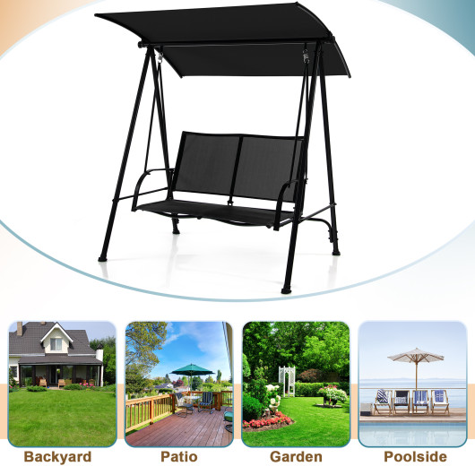 2-Seat Outdoor Canopy Swing with Comfortable Fabric Seat and Heavy-duty Metal Frame-Black - Image 6