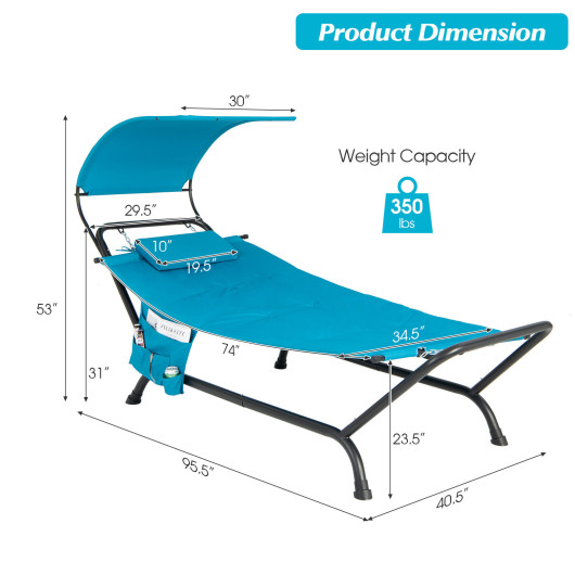Patio Hanging Chaise Lounge Chair with Canopy Cushion Pillow and Storage Bag-Navy - Image 2