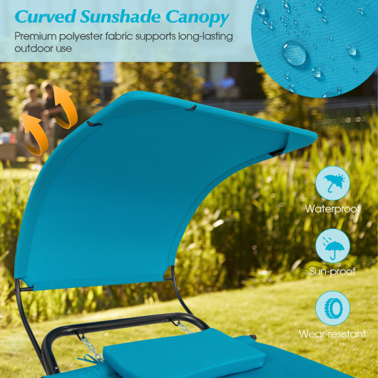 Patio Hanging Chaise Lounge Chair with Canopy Cushion Pillow and Storage Bag-Navy - Image 4