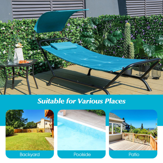 Patio Hanging Chaise Lounge Chair with Canopy Cushion Pillow and Storage Bag-Navy - Image 6