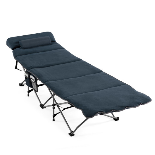Folding Retractable Travel Camping Cot with Mattress and Carry Bag-Blue - Image 5