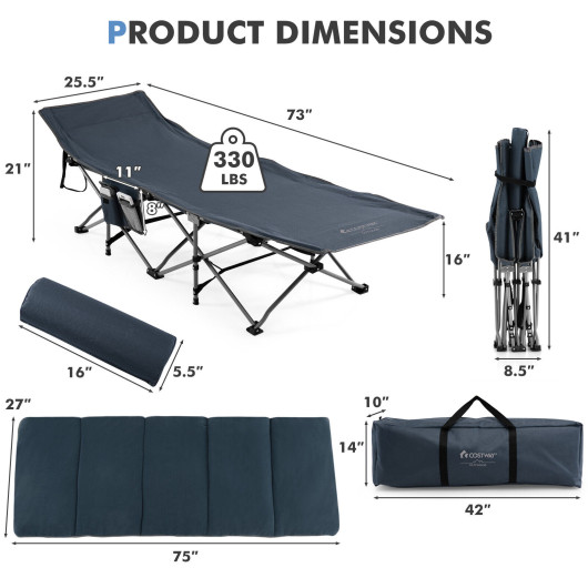 Folding Retractable Travel Camping Cot with Mattress and Carry Bag-Blue - Image 6