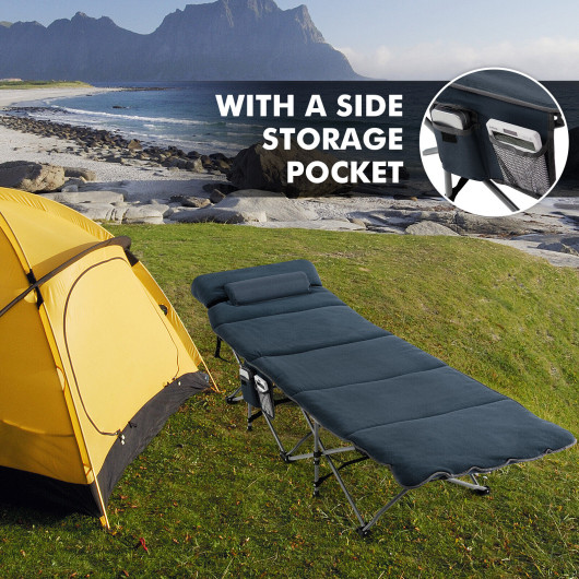 Folding Retractable Travel Camping Cot with Mattress and Carry Bag-Blue - Image 2