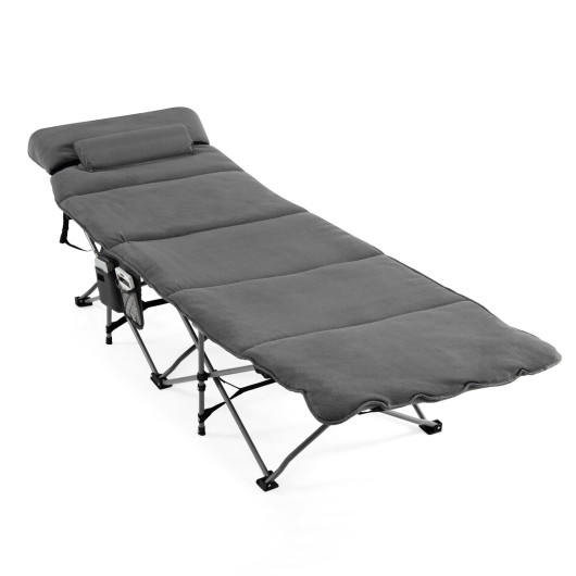 Folding Retractable Travel Camping Cot with Mattress and Carry Bag-Gray - Image 6