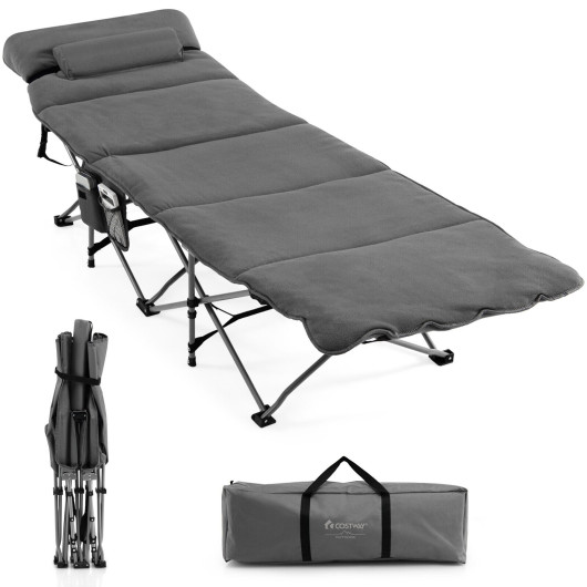 Folding Retractable Travel Camping Cot with Mattress and Carry Bag-Gray - Image 5