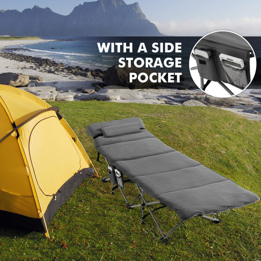 Folding Retractable Travel Camping Cot with Mattress and Carry Bag-Gray - Image 3