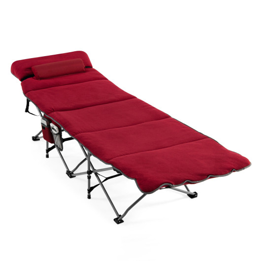 Folding Retractable Travel Camping Cot with Mattress and Carry Bag-Red - Image 2