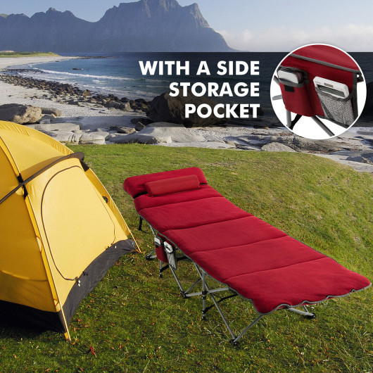 Folding Retractable Travel Camping Cot with Mattress and Carry Bag-Red - Image 4