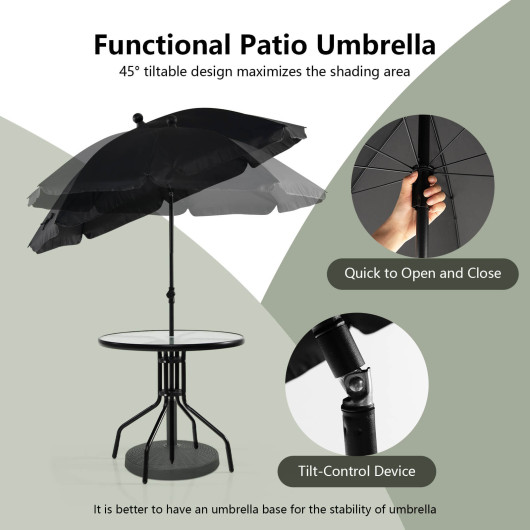 6 Pieces Patio Dining Set Folding Chairs Glass Table Tilt Umbrella for Garden-Gray - Image 4