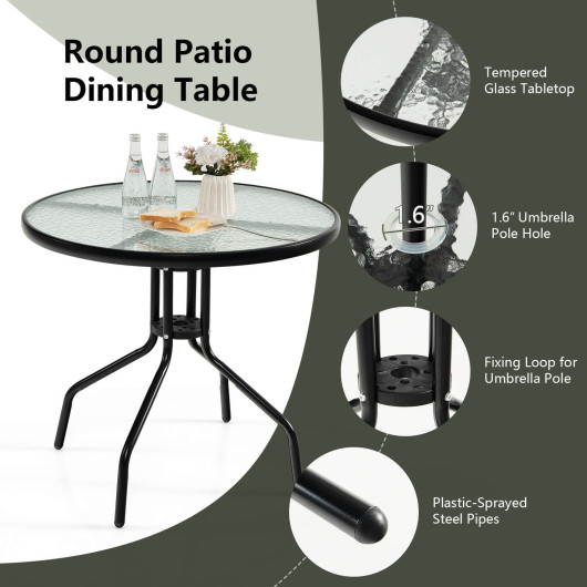 6 Pieces Patio Dining Set Folding Chairs Glass Table Tilt Umbrella for Garden-Gray - Image 6
