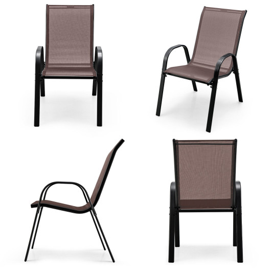 4 Pieces Stackable Patio Dining Chairs Set with Armrest-Brown - Image 4