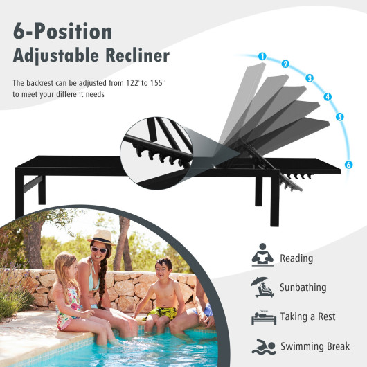 6-Position Chaise Lounge Chairs with Rustproof Aluminium Frame-Black - Image 6