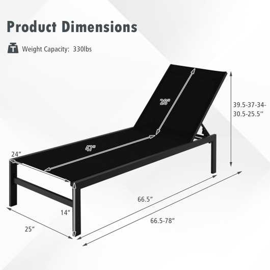 6-Position Chaise Lounge Chairs with Rustproof Aluminium Frame-Black - Image 3