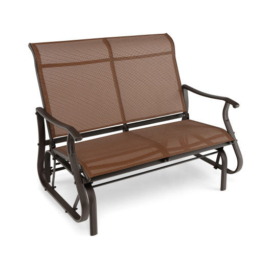 2-Person Patio Glider Bench with High Back and Curved Armrests-Brown - Image 6