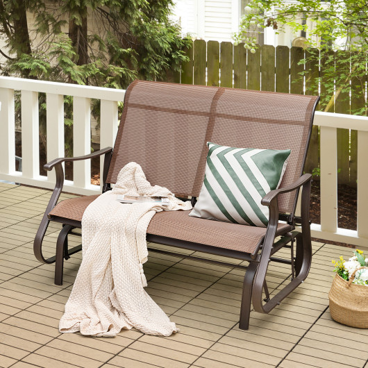 2-Person Patio Glider Bench with High Back and Curved Armrests-Brown - Image 5