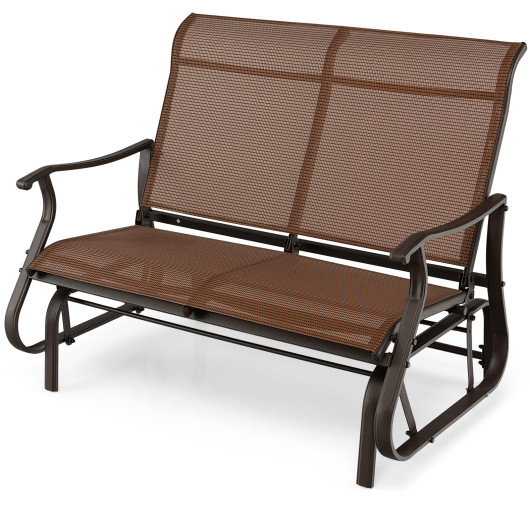 2-Person Patio Glider Bench with High Back and Curved Armrests-Brown - Image 2