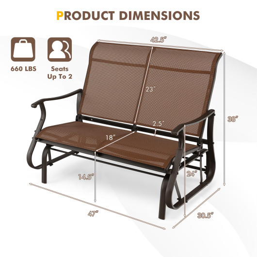 2-Person Patio Glider Bench with High Back and Curved Armrests-Brown - Image 3