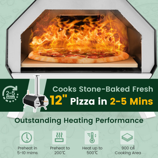 Outdoor Pizza Oven with Pizza Stone and Foldable Legs for Camping-Black - Image 4