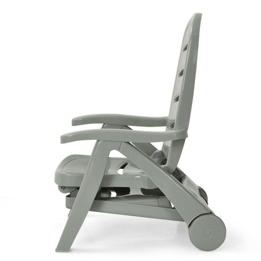 5 Position Adjustable Folding Lounger Chaise Chair on Wheels-Gray - Image 2