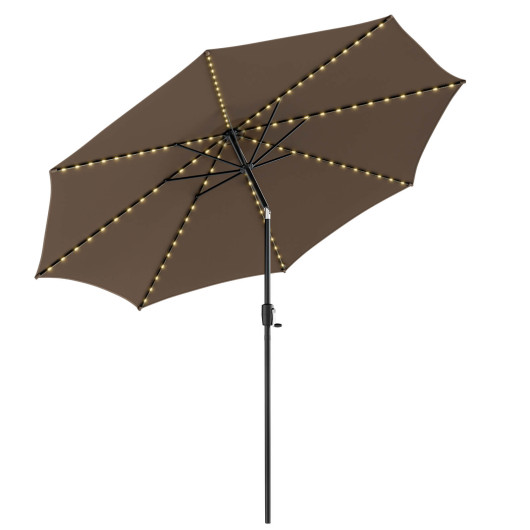 10 Feet Patio Umbrella with 112 Solar Lights and Crank Handle-Coffee - Image 3