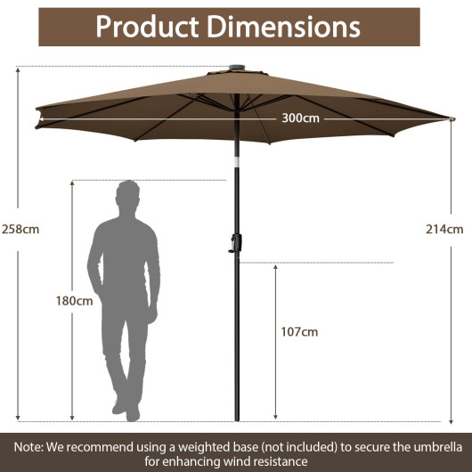 10 Feet Patio Umbrella with 112 Solar Lights and Crank Handle-Coffee - Image 2