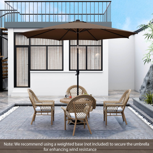10 Feet Patio Umbrella with 112 Solar Lights and Crank Handle-Coffee - Image 5